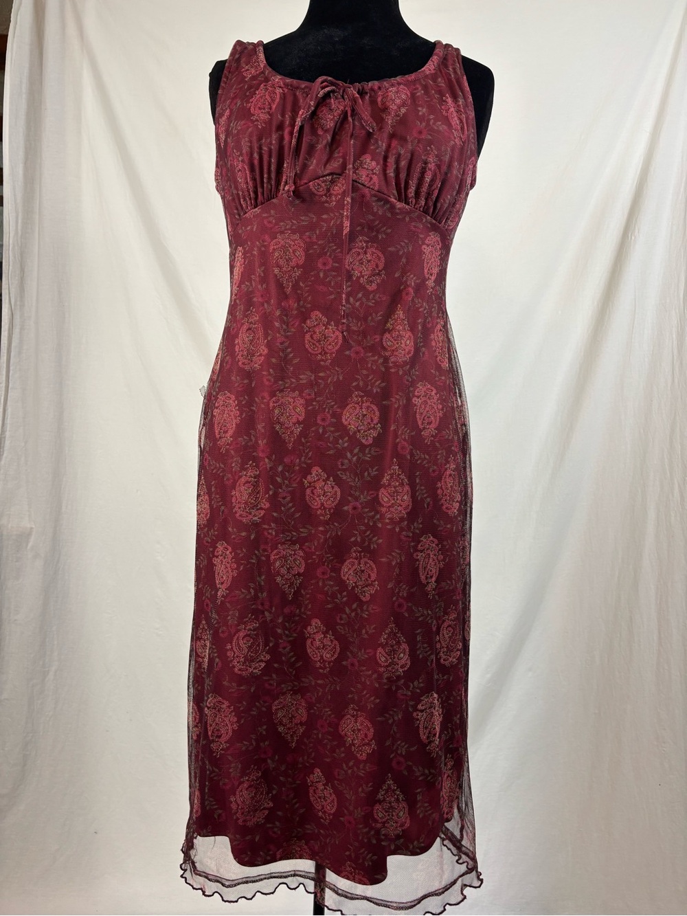 Vintage Accomplice Burgundy Paisley Mesh Midi Dress L Whimsigoth Y2K Canada